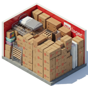 Bild von einem Lagerraum in dem Kisten und Möbel aus einem Zimmer eingelagert sind, ab 10 Quadratmeter