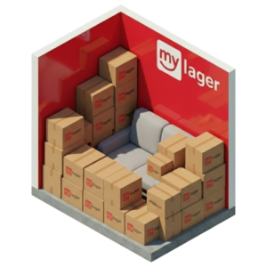 Bild vom Lagerraum mit Kisten und Sofa 2,5 Quadratmeter groß