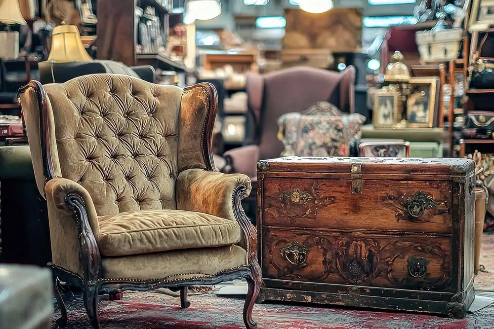 Bild von einem Antiquitätenladen voller Vintage-Möbel
