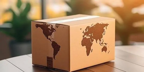 Brown Parcel Cardboard Box Fly Over The World Map, Online Delive